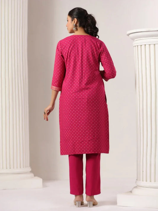 Span Pink V-Neck Rayon Kurta