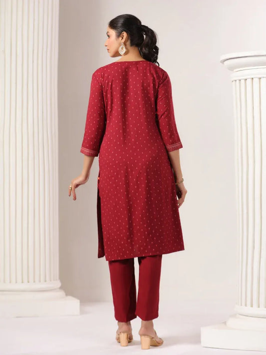 Span Burgundy Round Neck Rayon Kurta