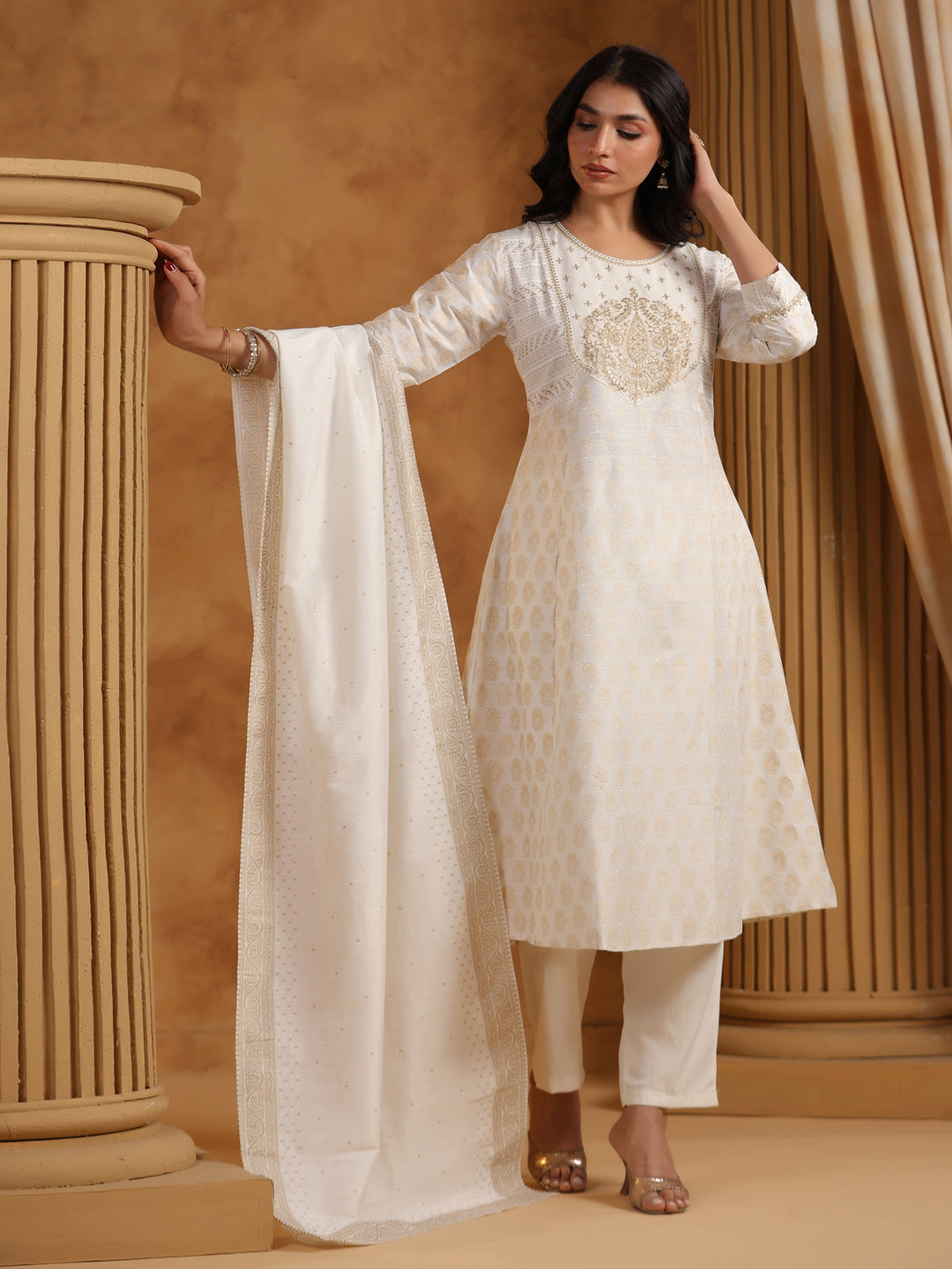 Span White Silk Festive Dupatta