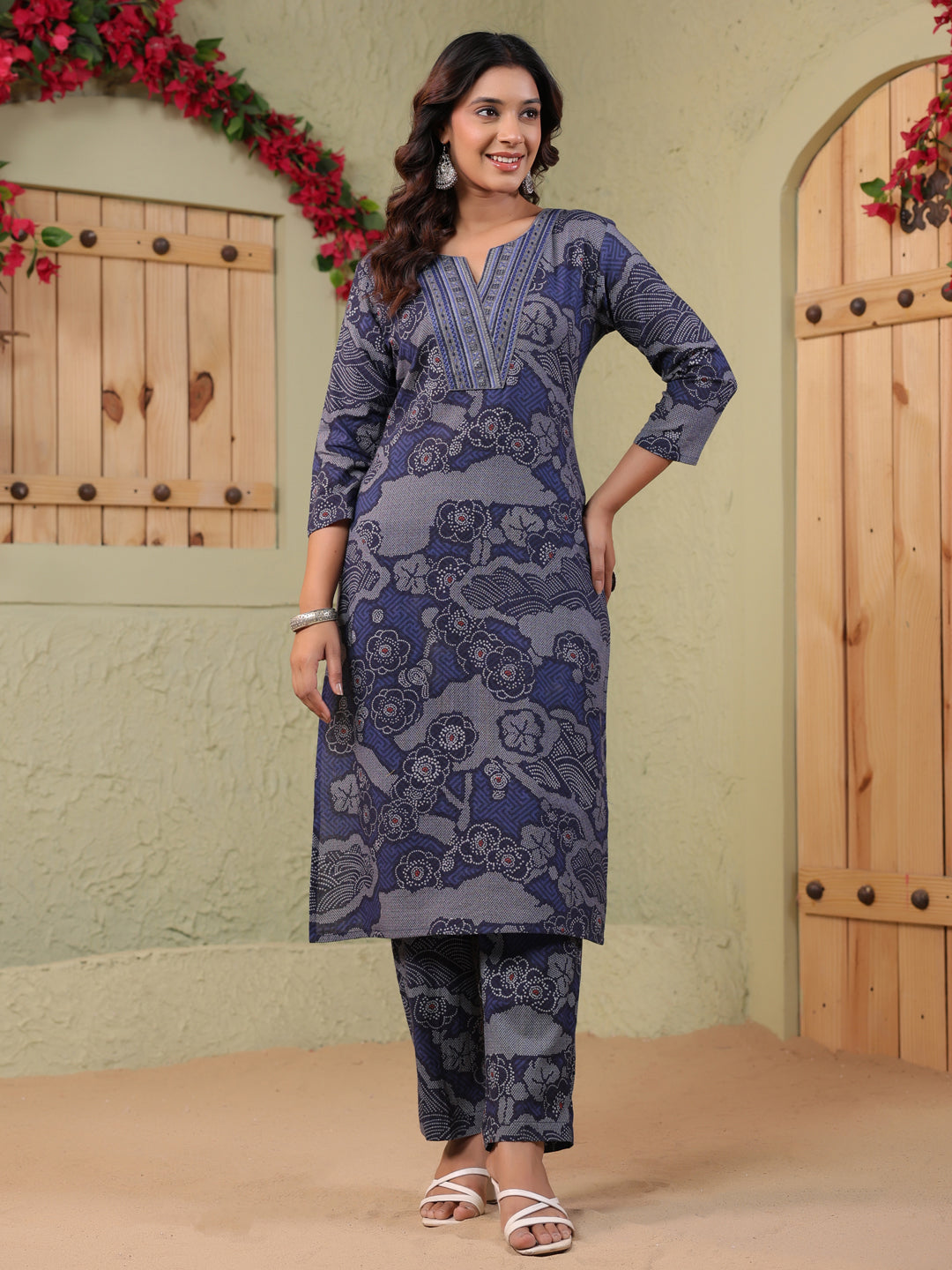 Span Blue Round Neck Cotton Co-Ord Set(Set of 2)