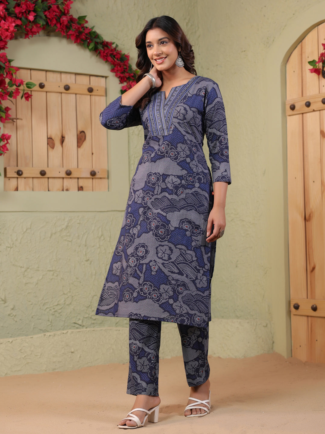 Span Blue Round Neck Cotton Co-Ord Set(Set of 2)