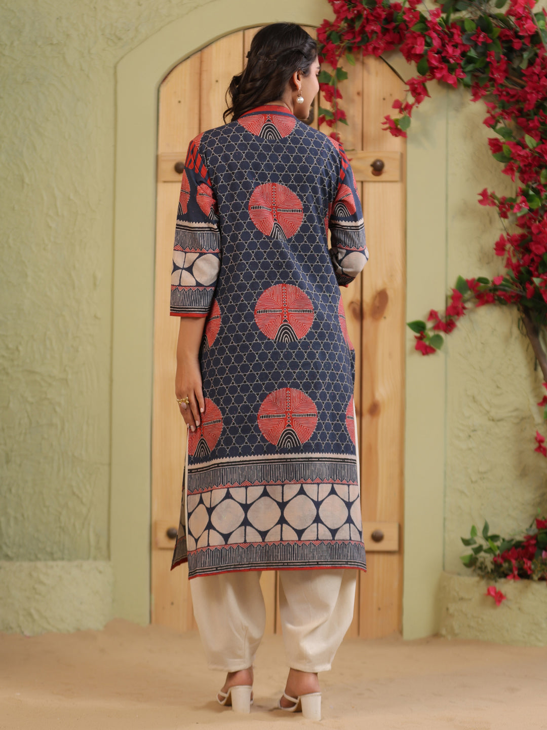 Span Blue Mandarin Neck Cotton Kurta