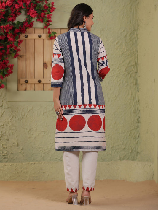 Span Blue Deep-V Cotton Co-Ord Set(Set of 2)