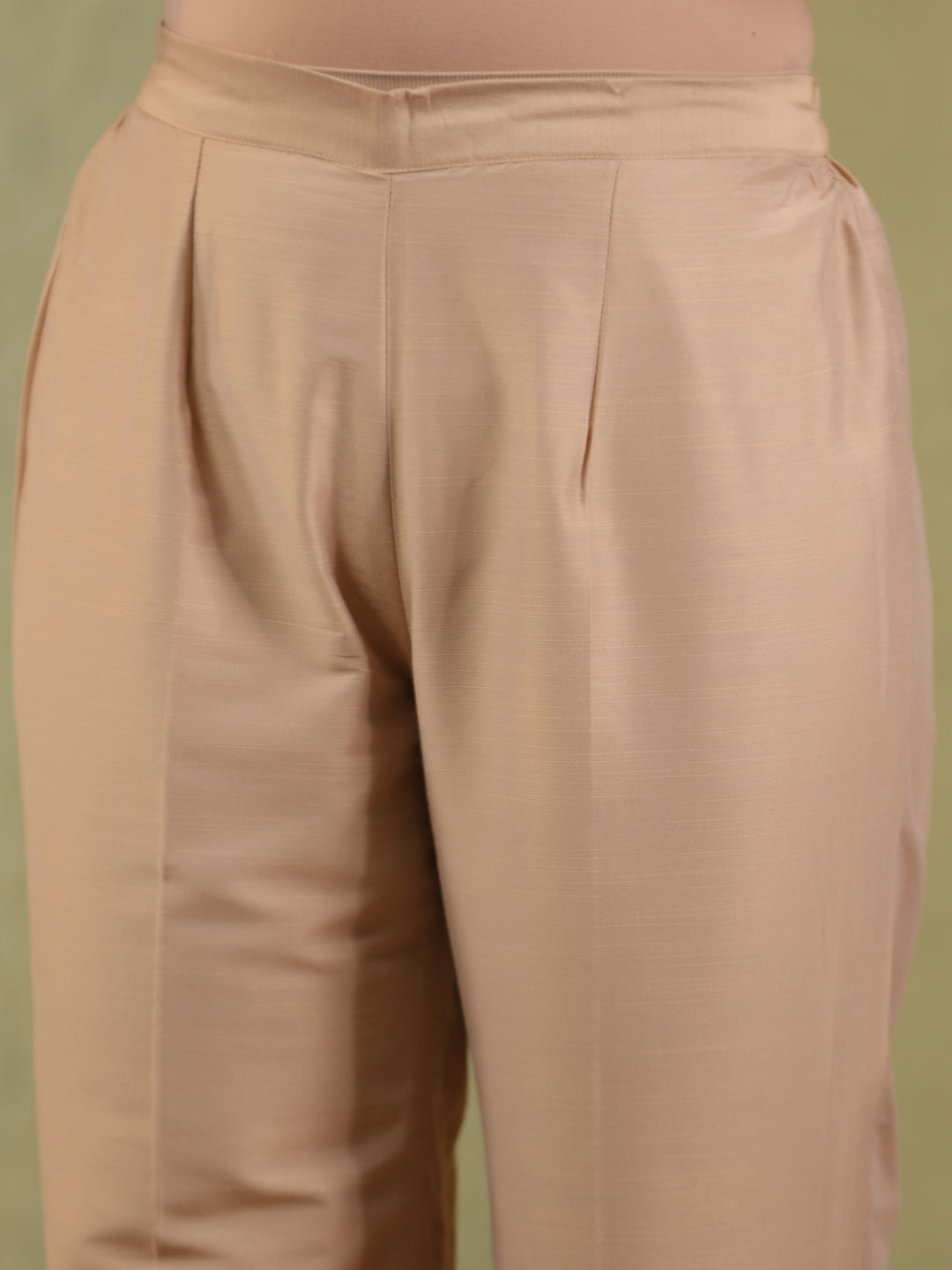 Span Beige V-Neck Silk Kurta Set with Dupatta