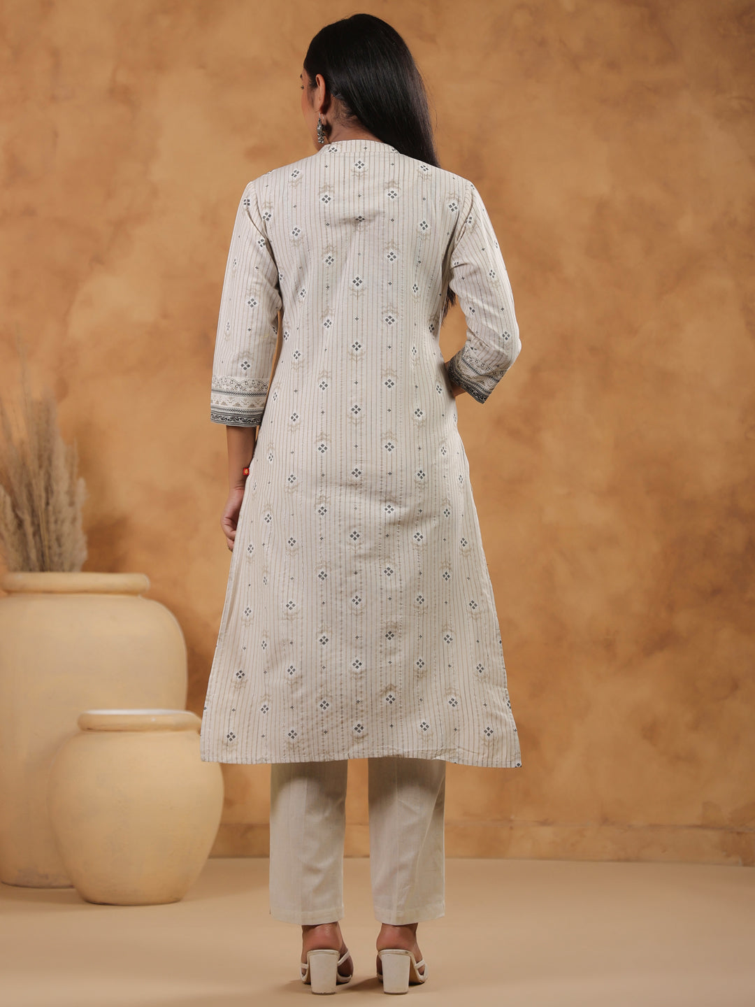 Span White Mandarin Cotton Kurta