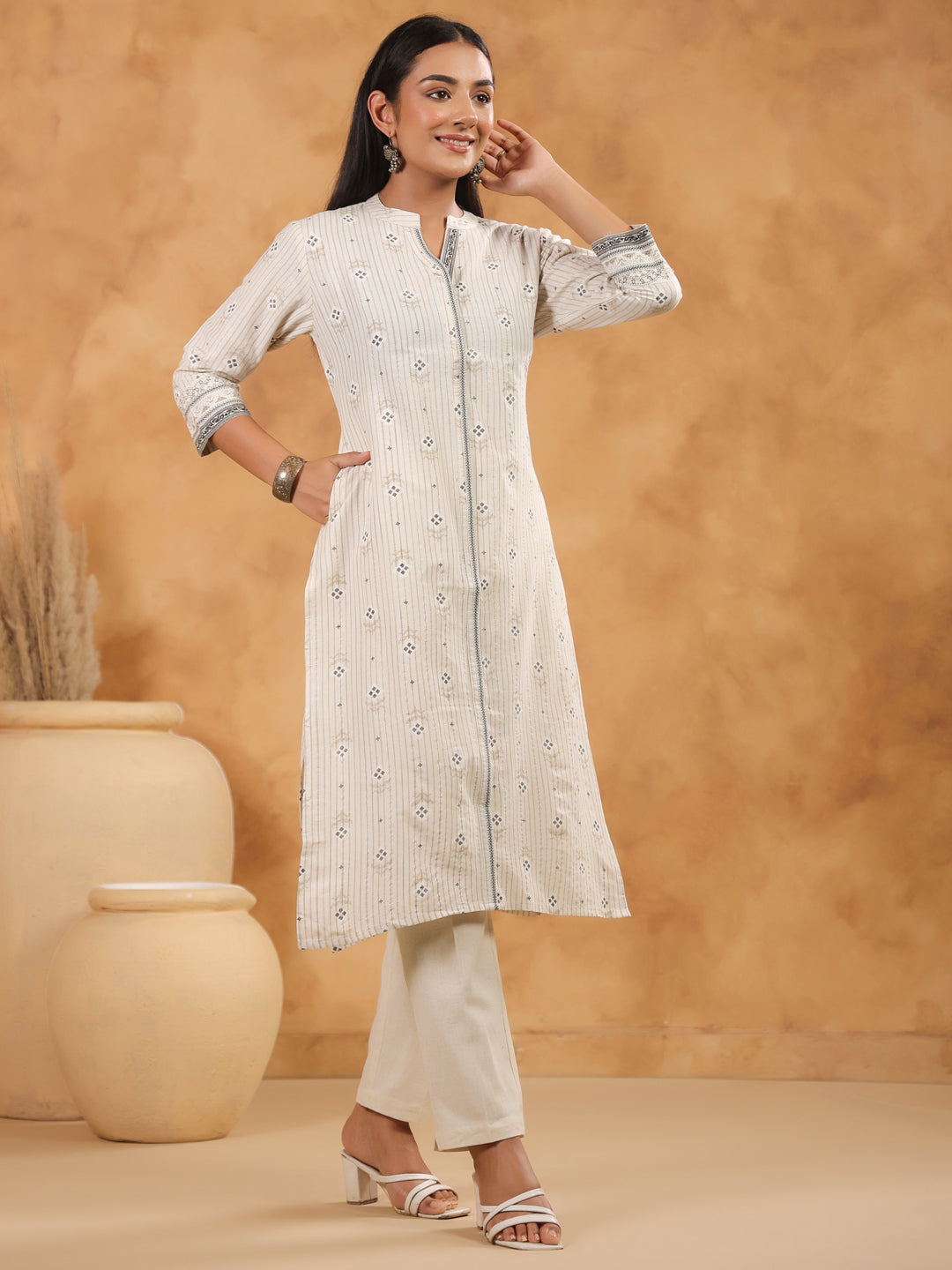 Span White Mandarin Cotton Kurta