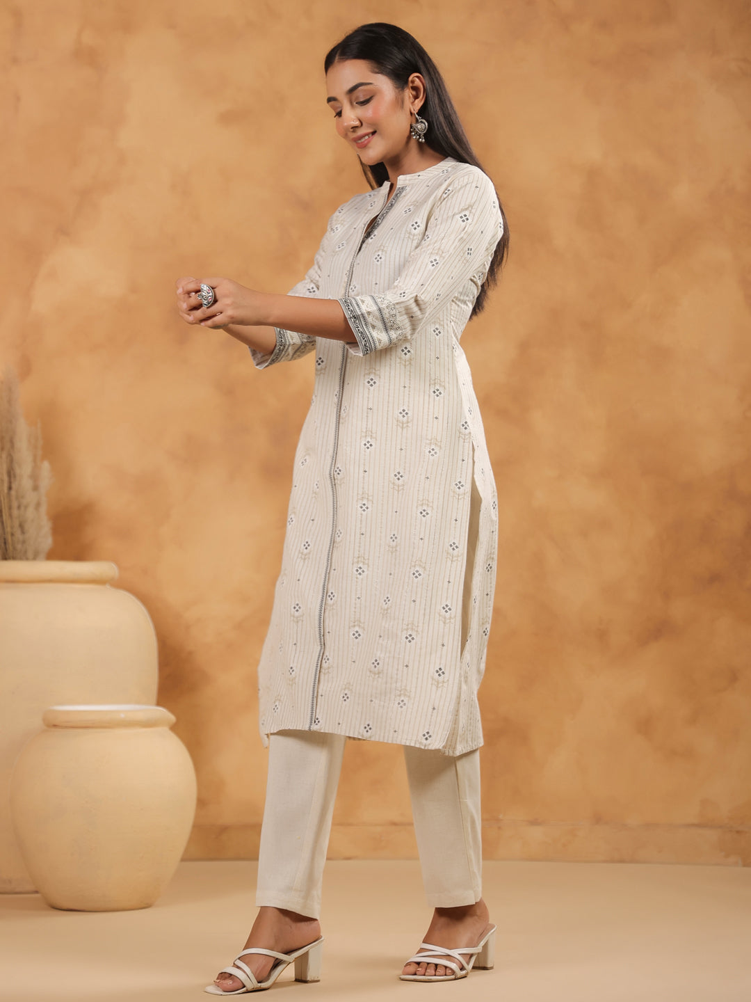 Span White Mandarin Cotton Kurta