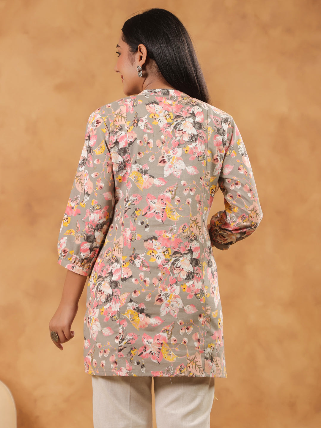 Span Grey Mandarin Cotton Short Kurta