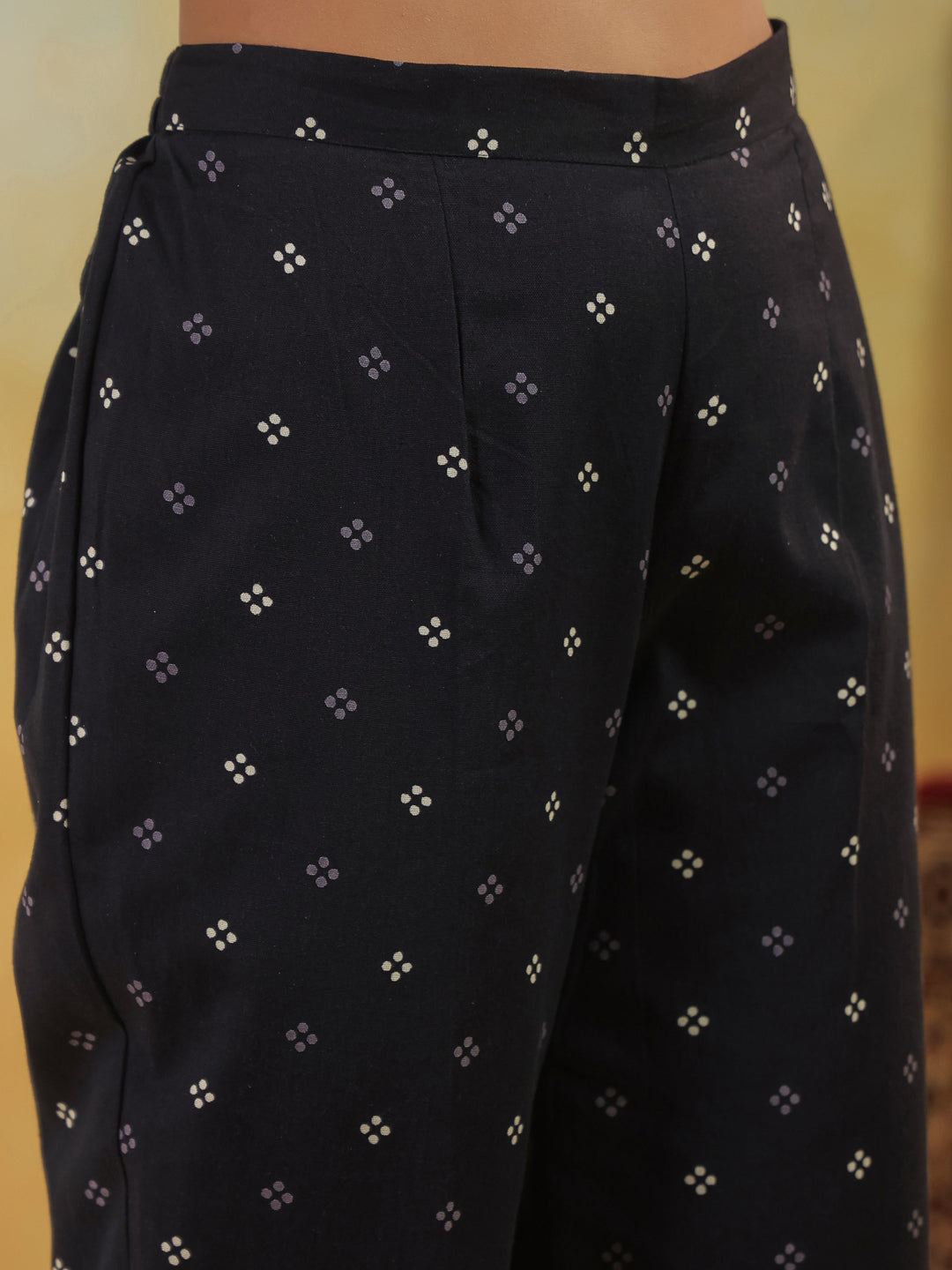 Span Black Mandarin Neck Cotton Co-Ord Set(Set of 2)