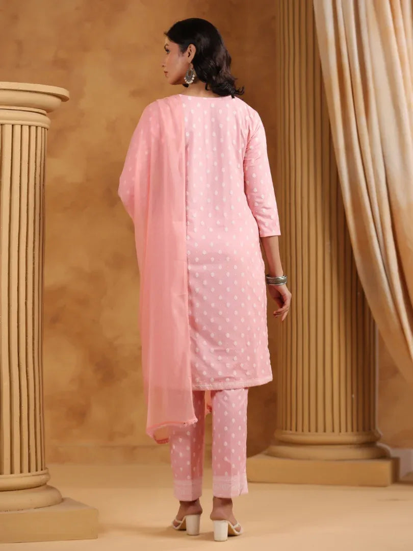 Span Pink Chiffon Kurta Set with Dupatta