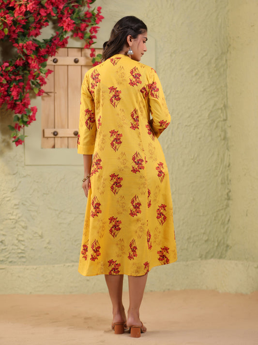 Span Yellow Mandarin Cotton Casual Kurta