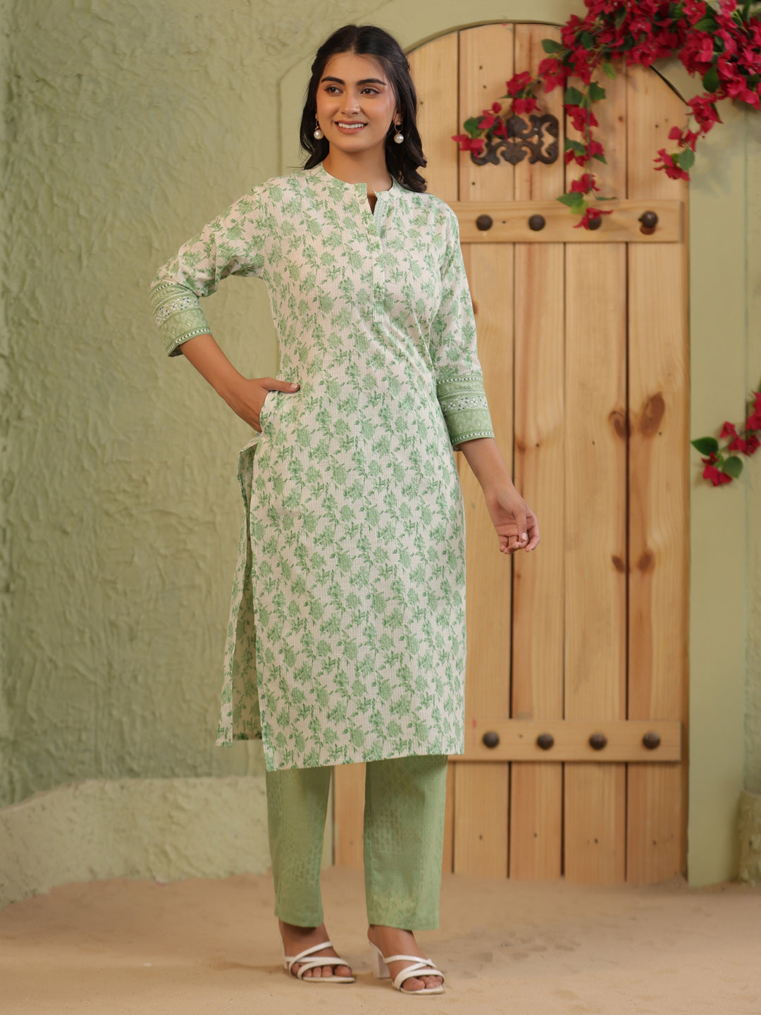 Span Ivory Mandarin Cotton Casual Kurta