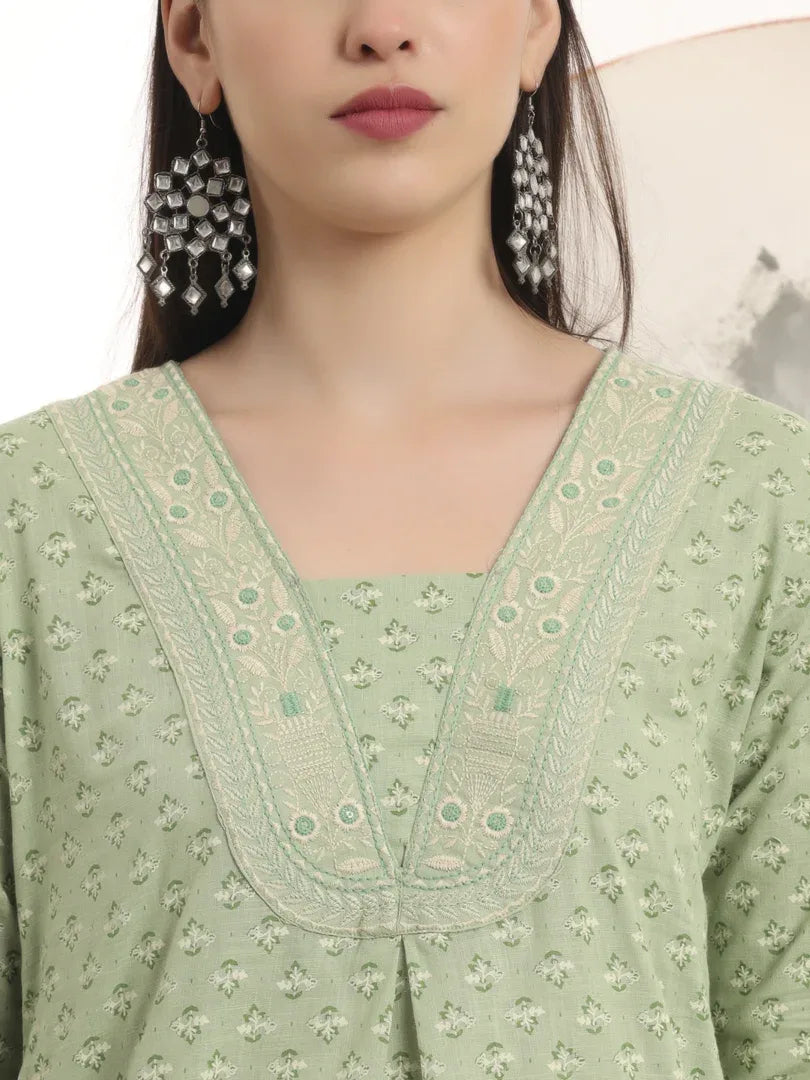 Span Green Deep-V Cotton Co-Ord Set(Set of 2)