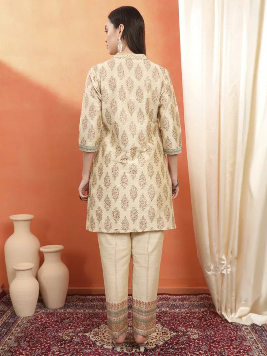 Span Ivory V-neck Silk Co-Cord Set(Set of 2)