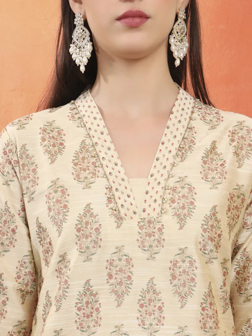 Span Ivory V-neck Silk Co-Cord Set(Set of 2)