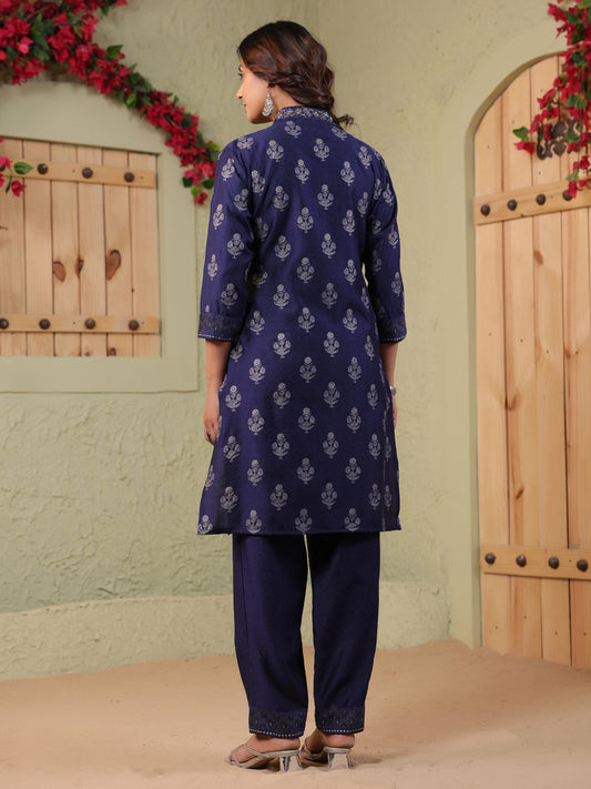 Span Blue Deep-V Viscose Co-Ord Set(Set of 2)