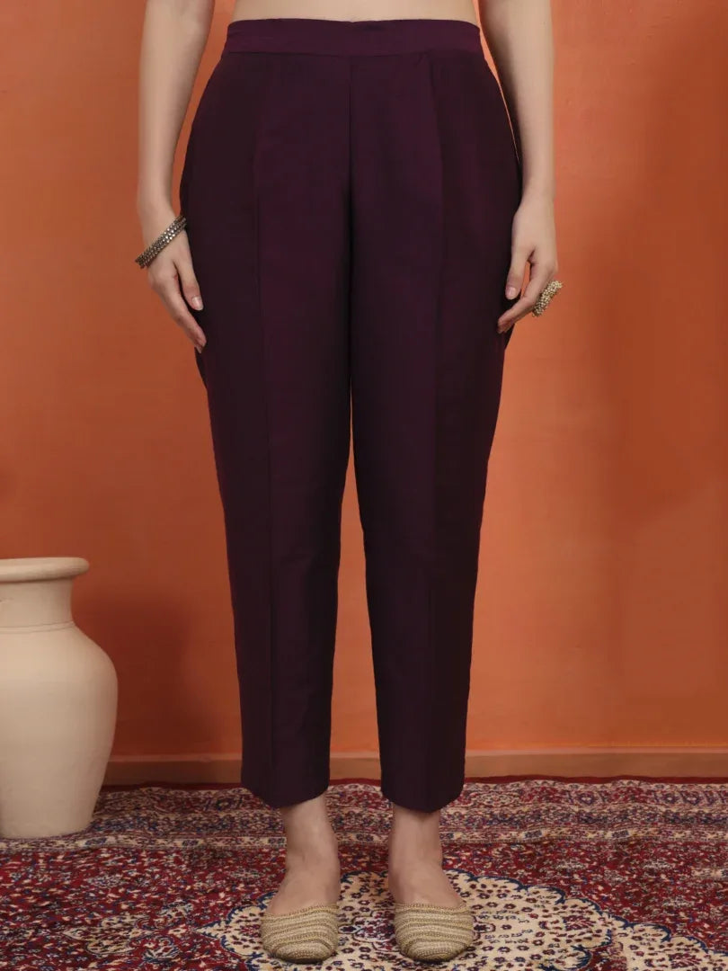 Span Purple Round Neck Silk Kurta Set with Dupatta