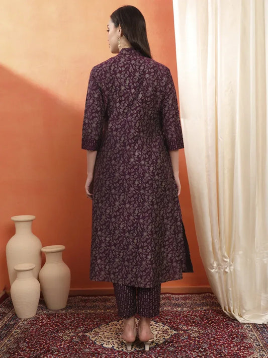 Span Purple Jacket Collard Silk 3PCS Set