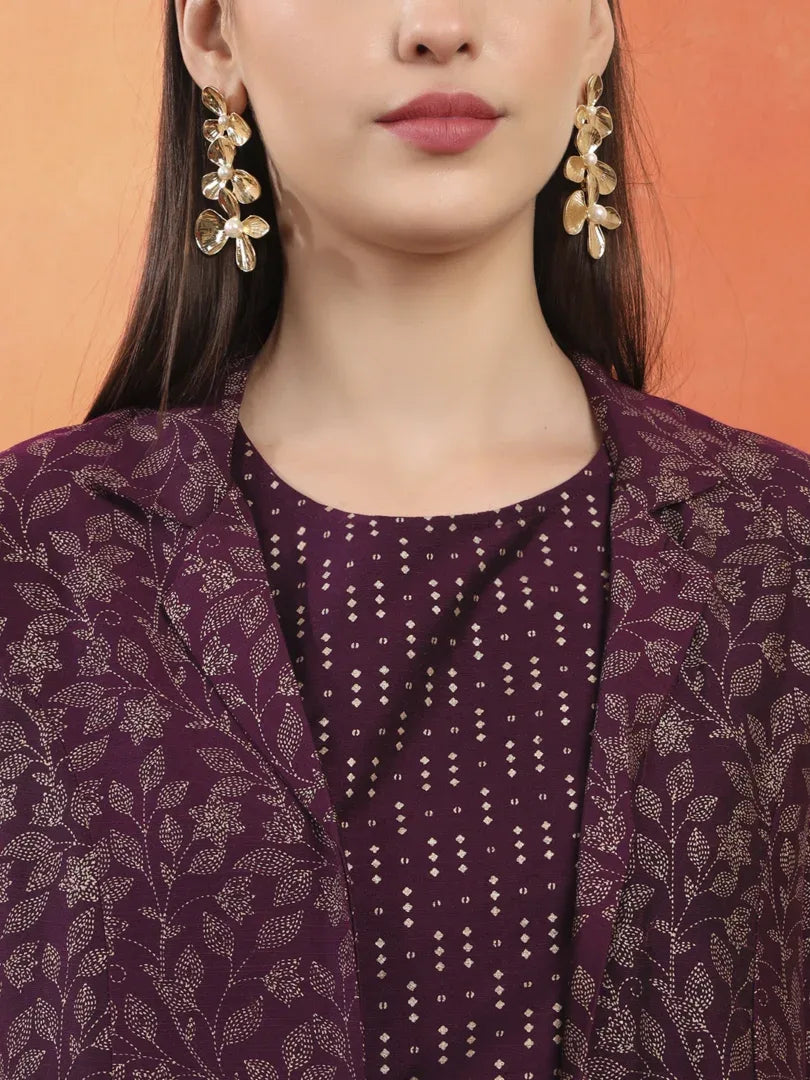 Span Purple Jacket Collard Silk 3PCS Set