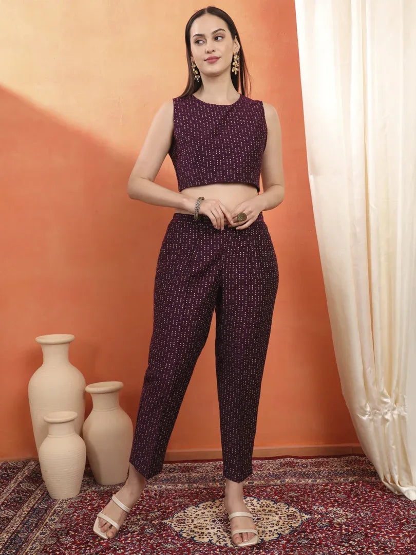 Span Purple Jacket Collard Silk 3PCS Set