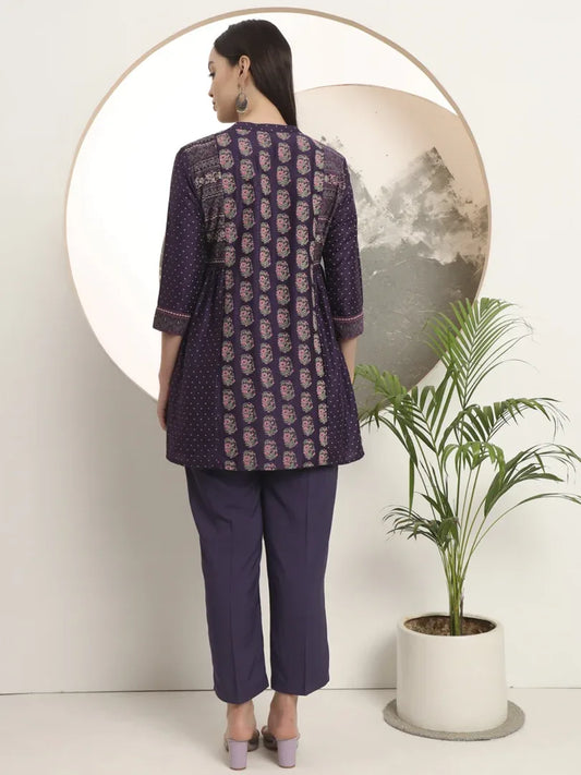 Span Purple Mandarin Visocse Short Kurta