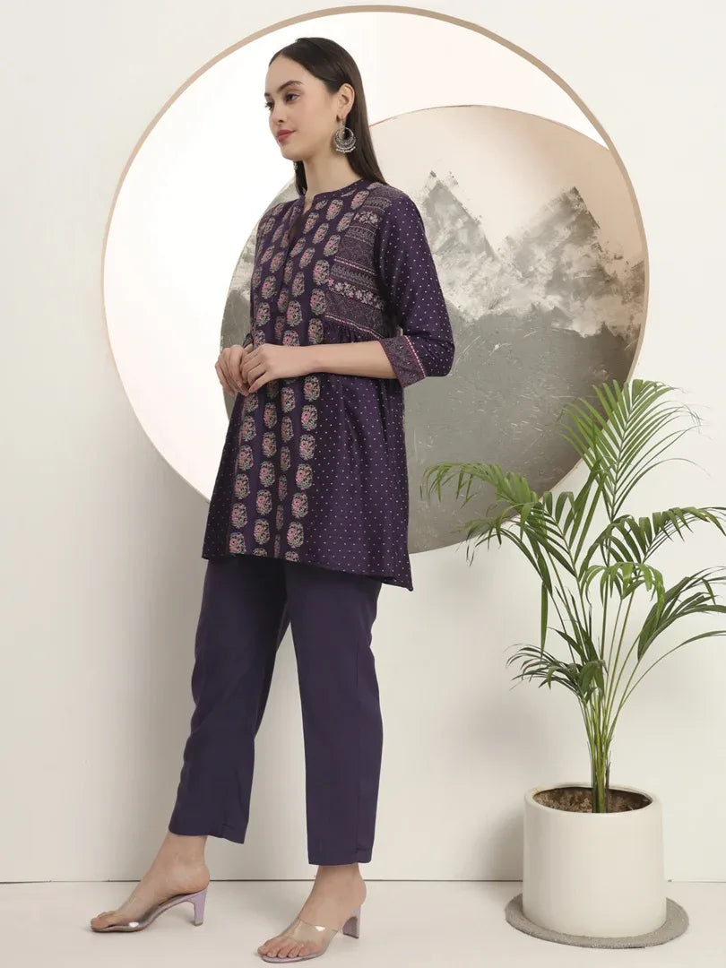 Span Purple Mandarin Visocse Short Kurta