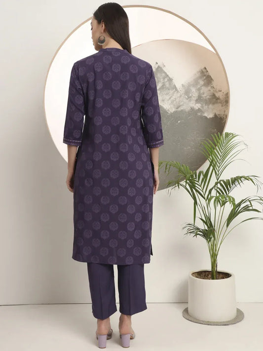 Span Purple Mandarin Rayon Kurta