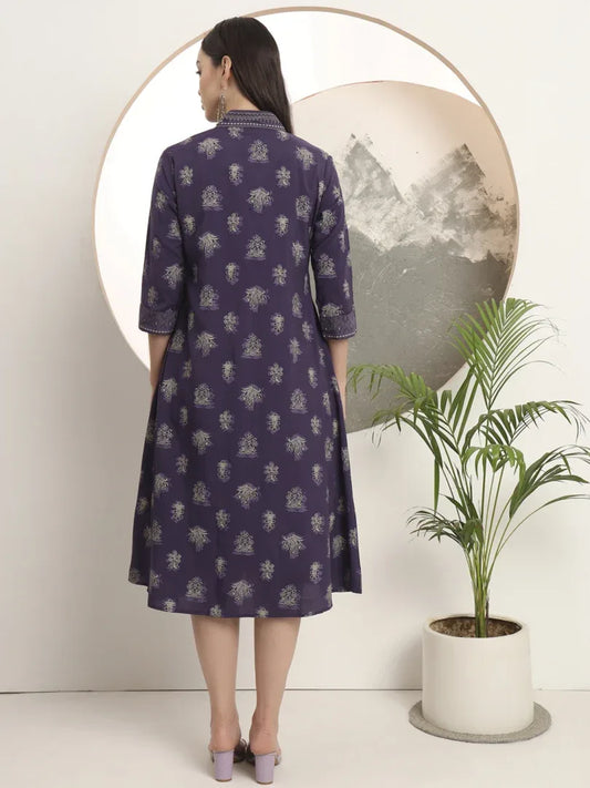 Span Purple Deep-V Rayon Kurta