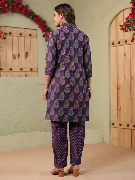 Span Purple Deep-V Viscose Co-Ord Set (Set of 2)