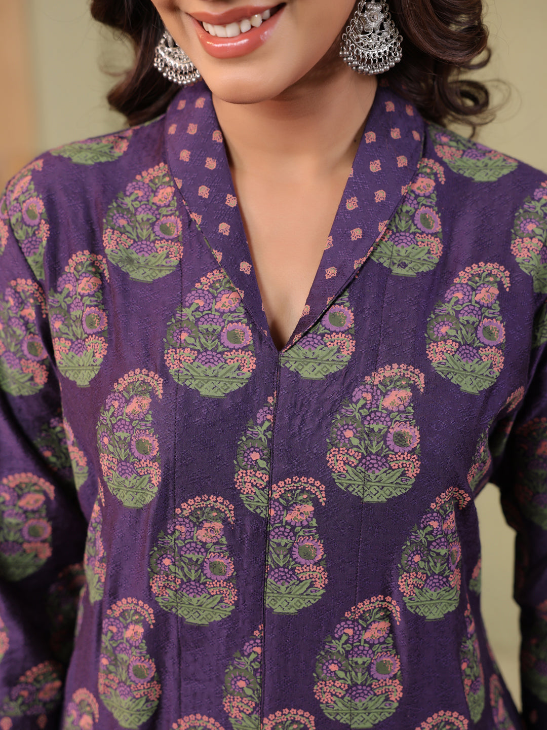 Span Purple Deep-V Viscose Co-Ord Set (Set of 2)