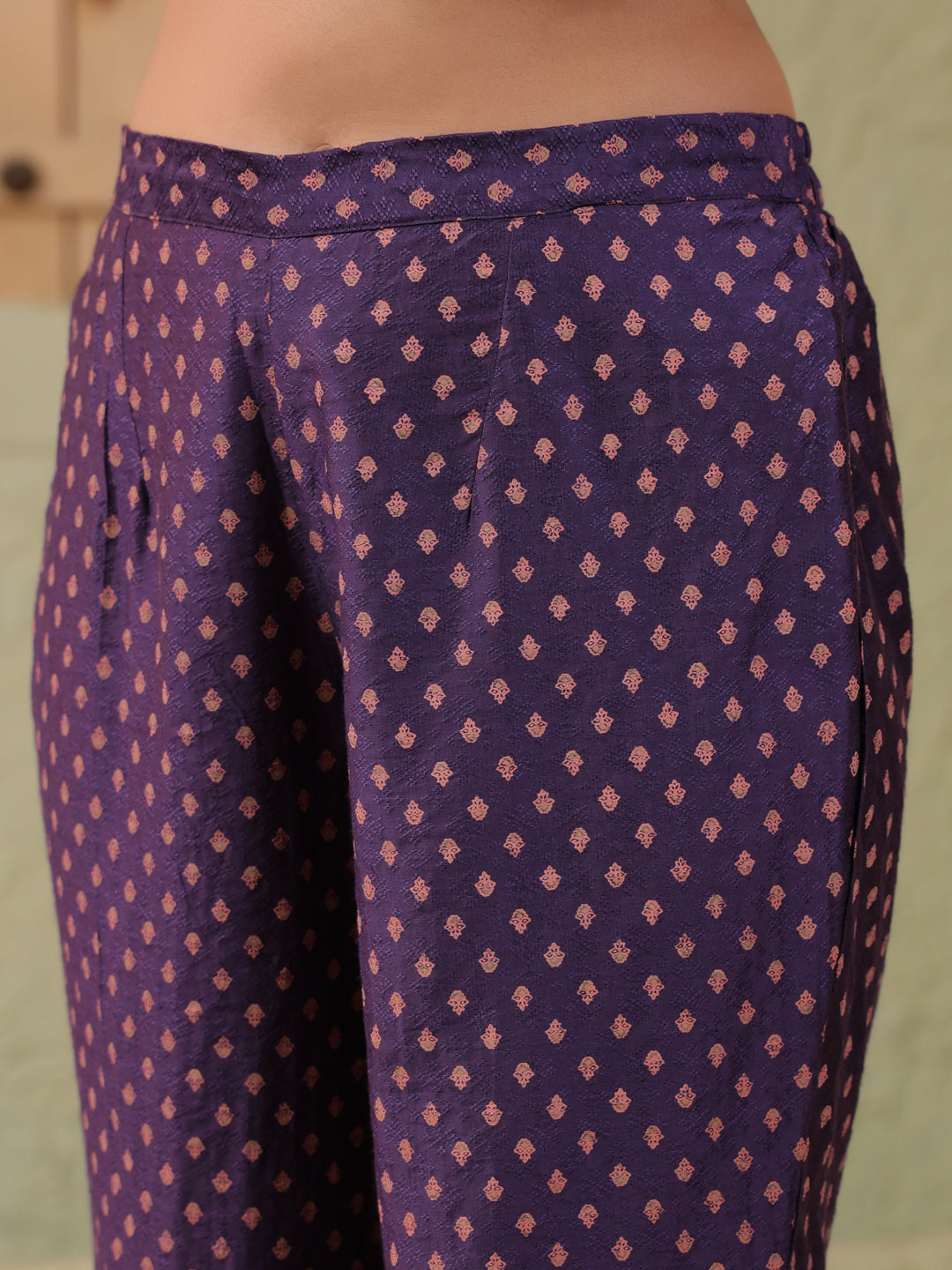Span Purple Deep-V Viscose Co-Ord Set (Set of 2)