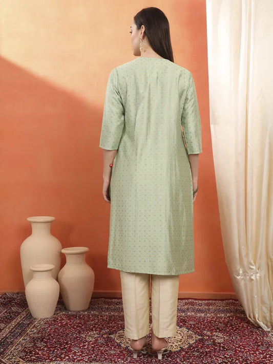 Span Green V-Neck Viscose Kurta