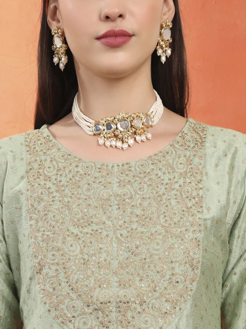 Span Green Round Neck Silk Kurta Set with Dupatta