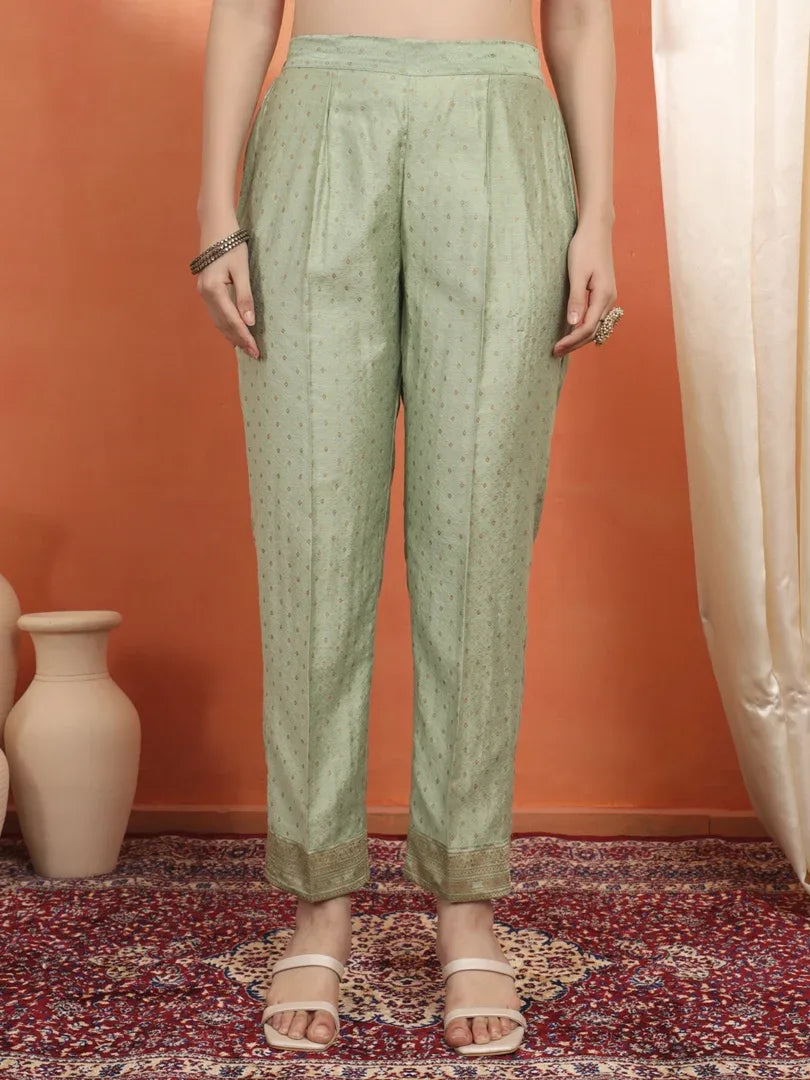 Span Green Round Neck Silk Kurta Set with Dupatta