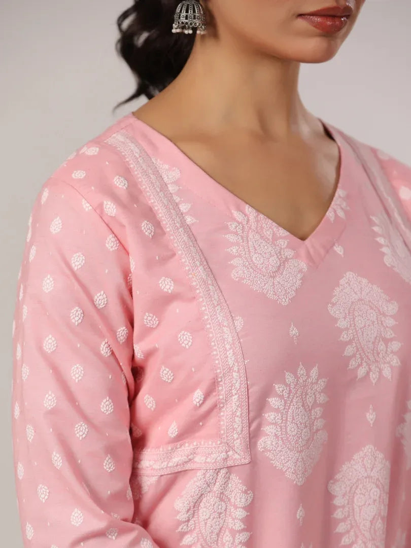 Span Pink V-Neck Cotton Co-Ord Set (Set of 2)