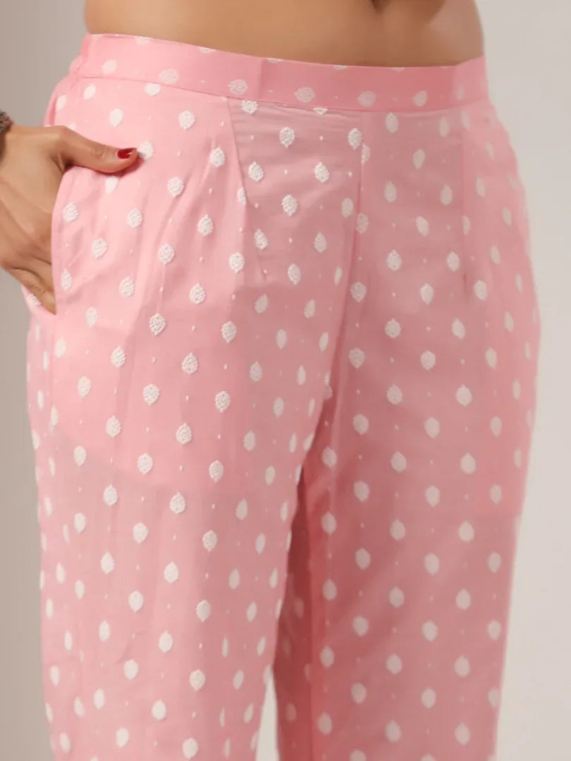 Span Pink V-Neck Cotton Co-Ord Set (Set of 2)
