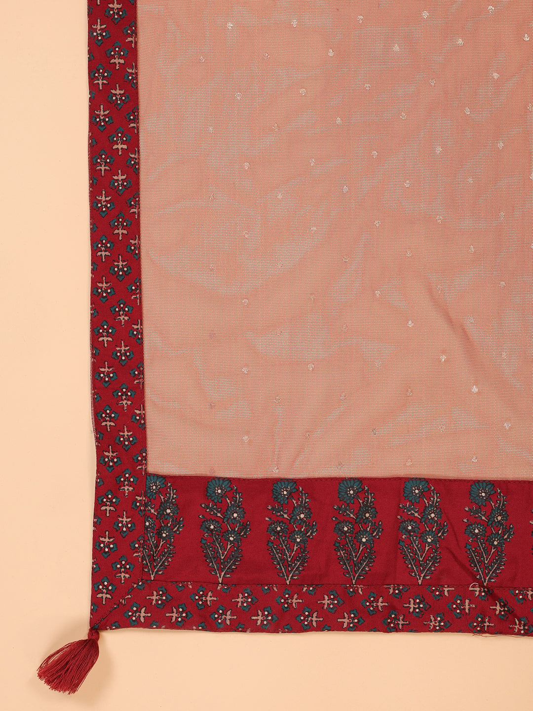Span Burgundy V Neck Rayon Kurta Set with Dupatta