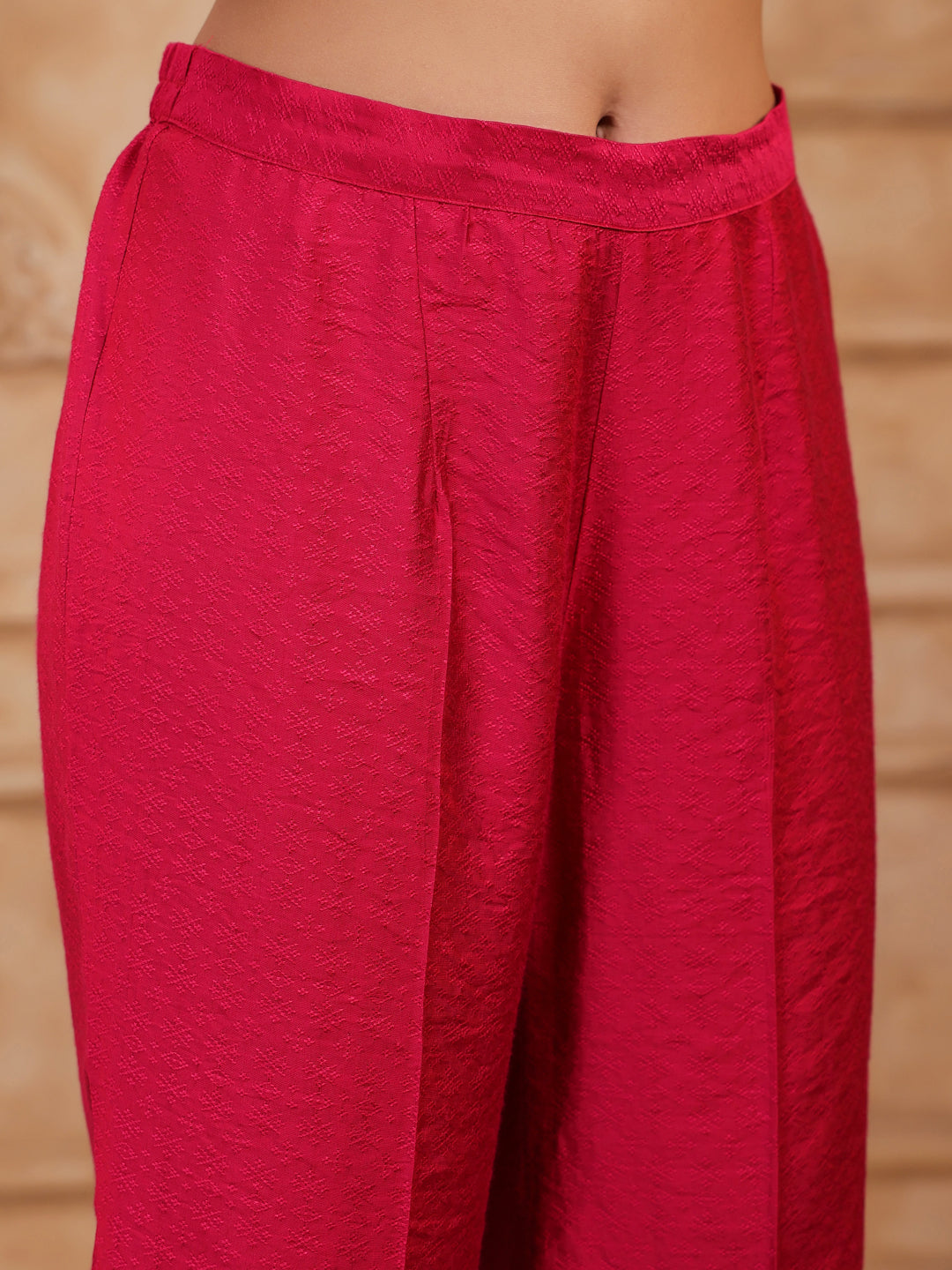 Span Pink V Neck Viscose Kurta Set with Dupatta
