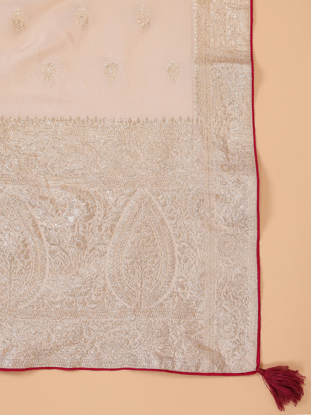 Span Pink V Neck Viscose Kurta Set with Dupatta