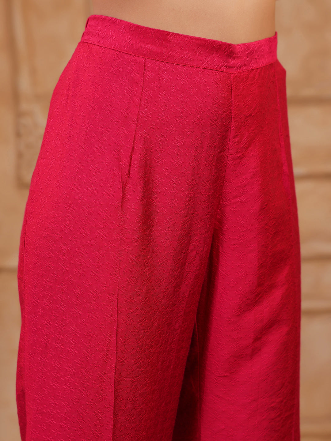 Span Pink Round Neck Viscose Kurta Set with Dupatta