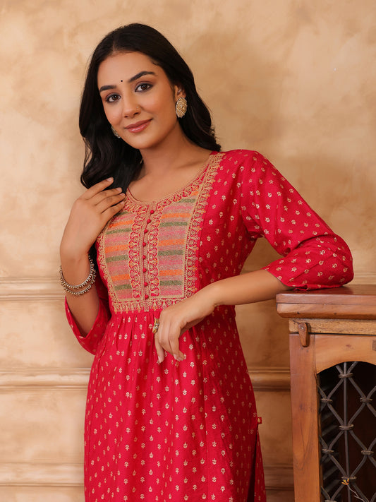 Span Pink Round Neck Visocse Kurta
