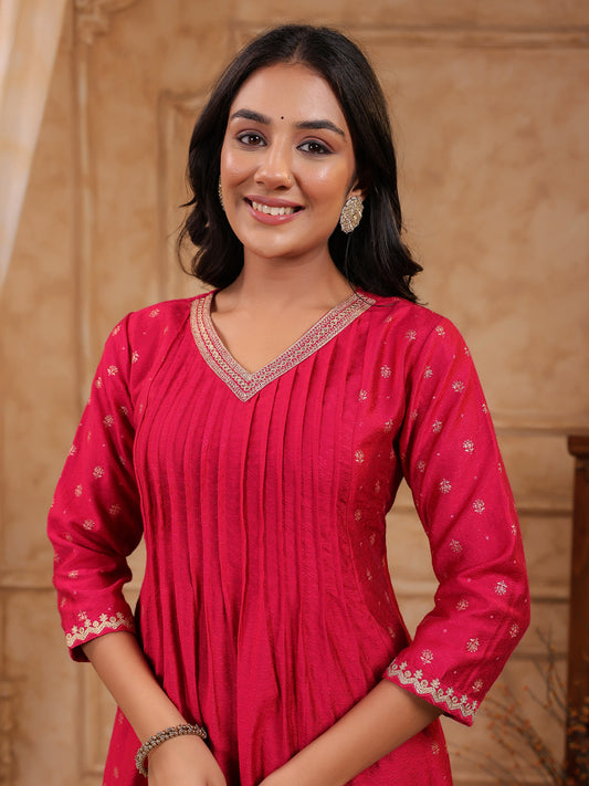 Span Pink V Neck Viscose Kurta