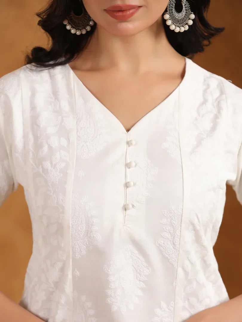 Span White Chiffon Kurta Set with Dupatta