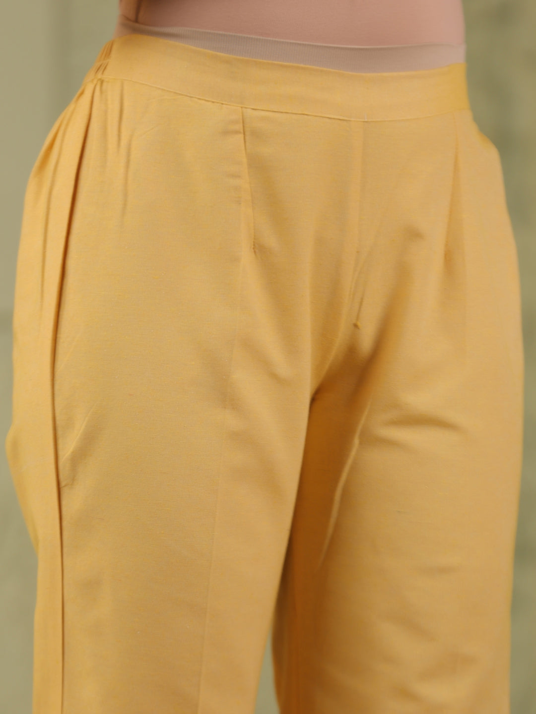 Span Yellow V-Neck Cotton Kurta Set with Dupatta