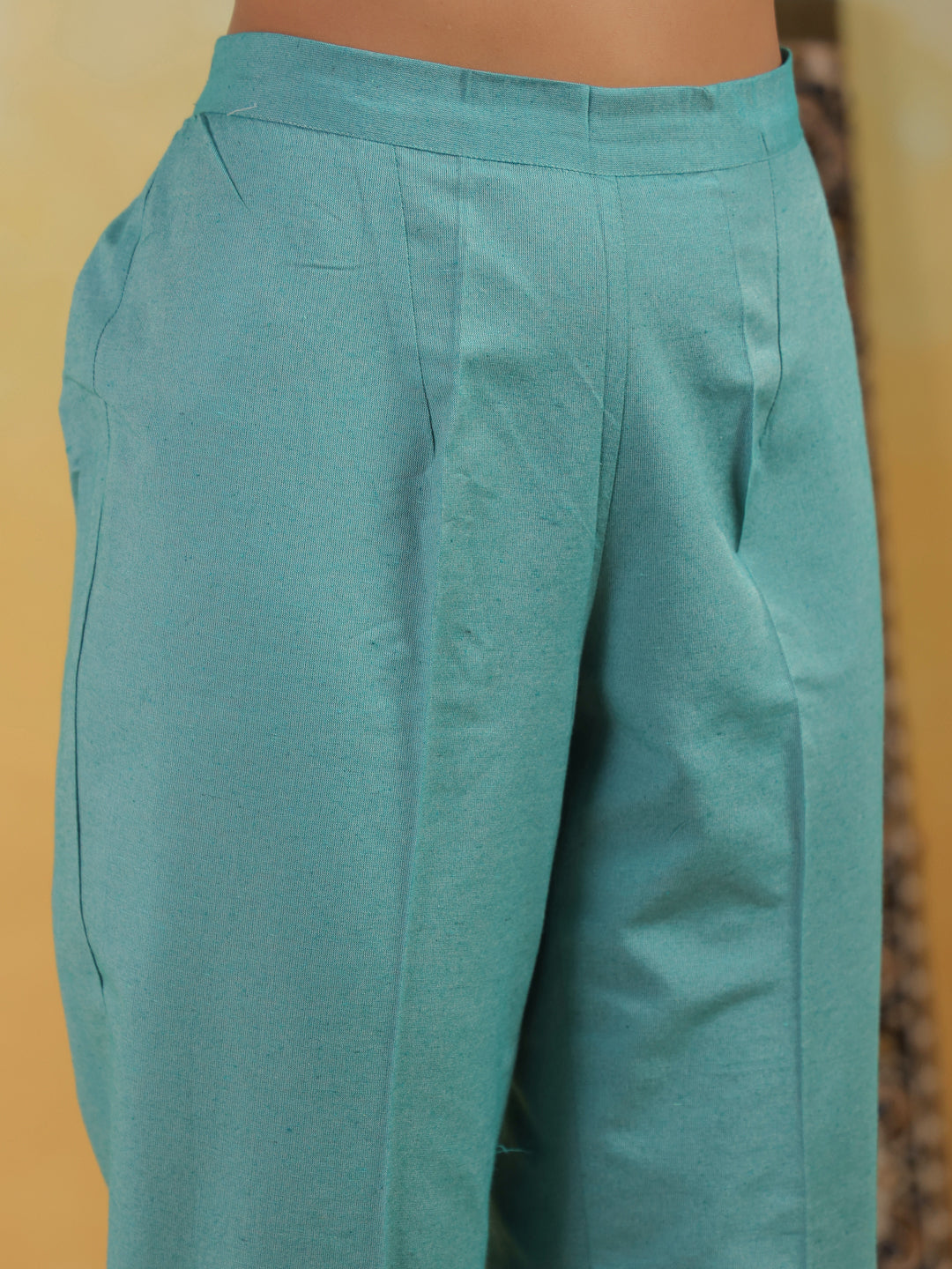 Span Green Deep V Cotton Kurta Set with Dupatta