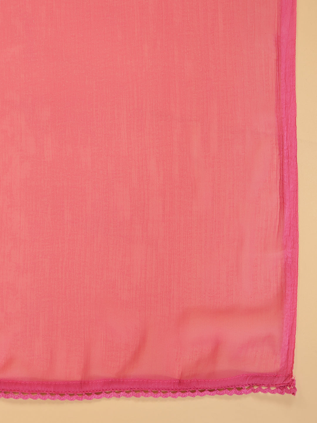 Span Pink V Neck Cotton Kurta Set with Dupatta