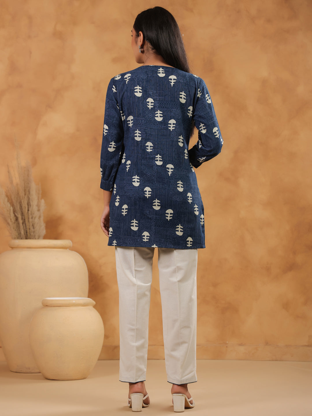 Span Blue V Neck Cotton Co-Ord Set(Set of 2)