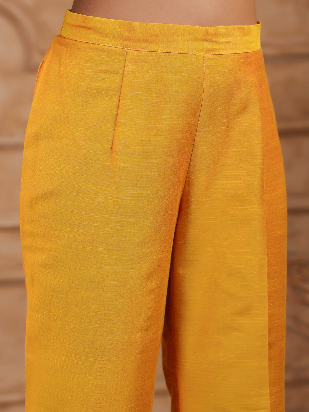 Span Yellow Deep V Silk Co-Ord Set(Set of2)