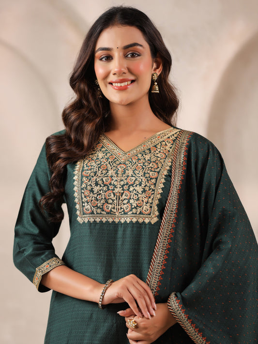 Span Green V Neck Rayon Kurta