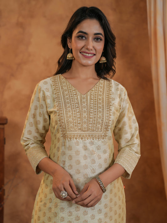 Span Ivory V Neck Silk Kurta